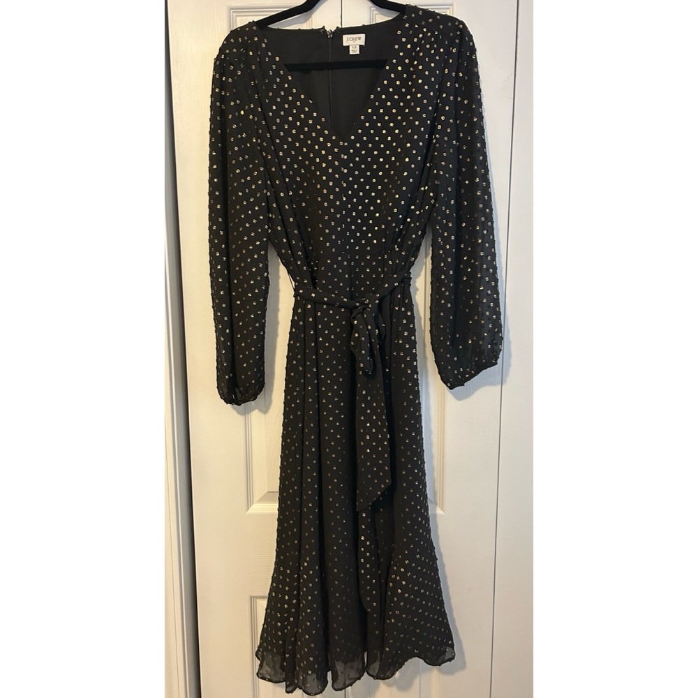 J. Crew Factory Black Cocktail Midi Dress   in Gold Clip dot design